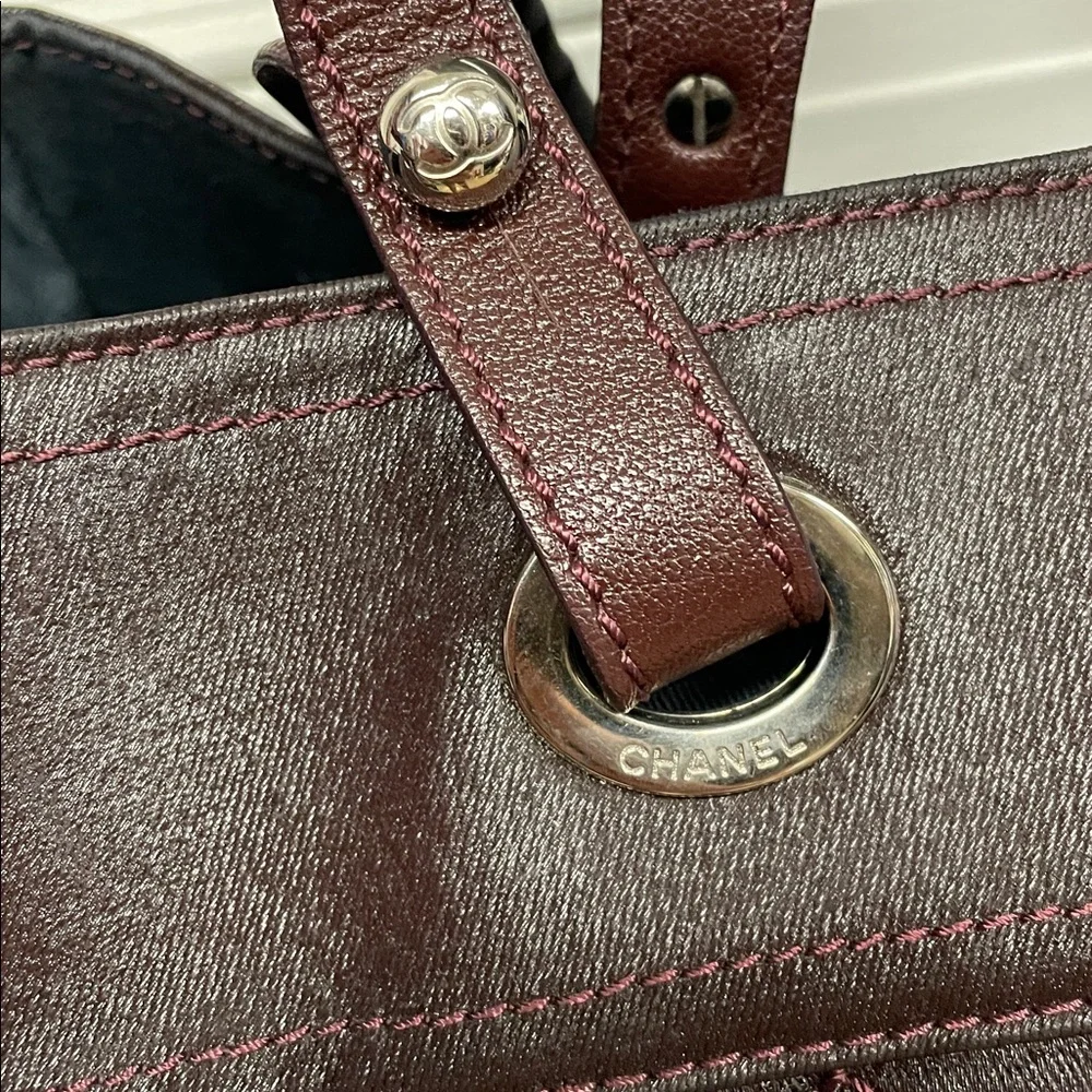 Authentic CHANEL Paris Biarritz Coated Canvas Tote Bag Burgundy - Picture 8 of 17
